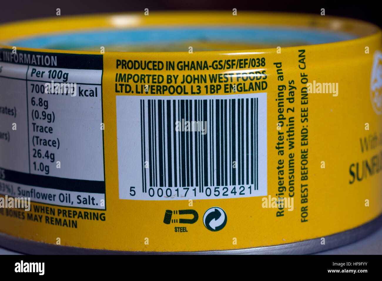 Bar code on John West Tuna Steak tin Stock Photo - Alamy