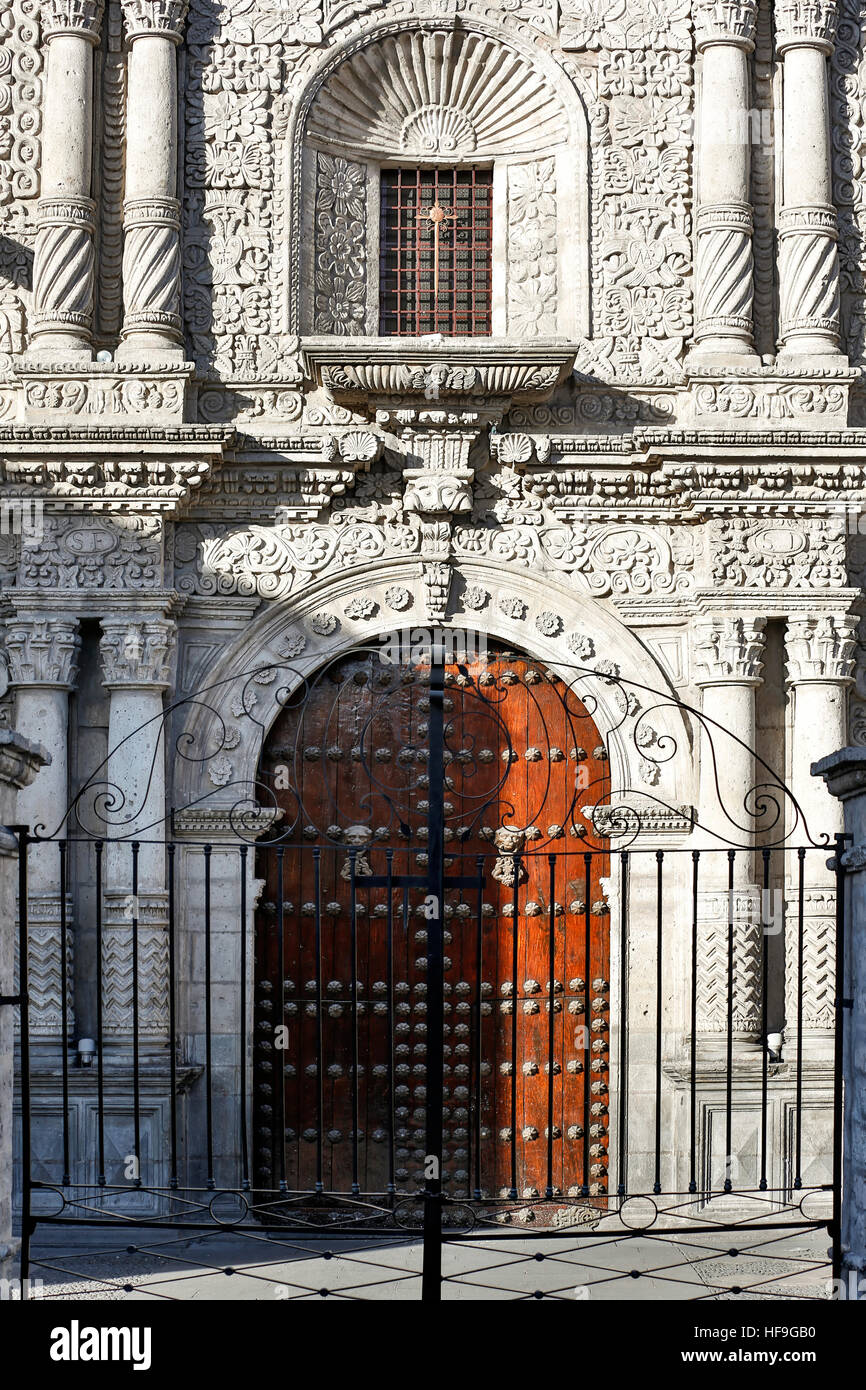 Detail of entrance, La Compania (The Company) Jesuit Church, Arequipa, Peru Stock Photo