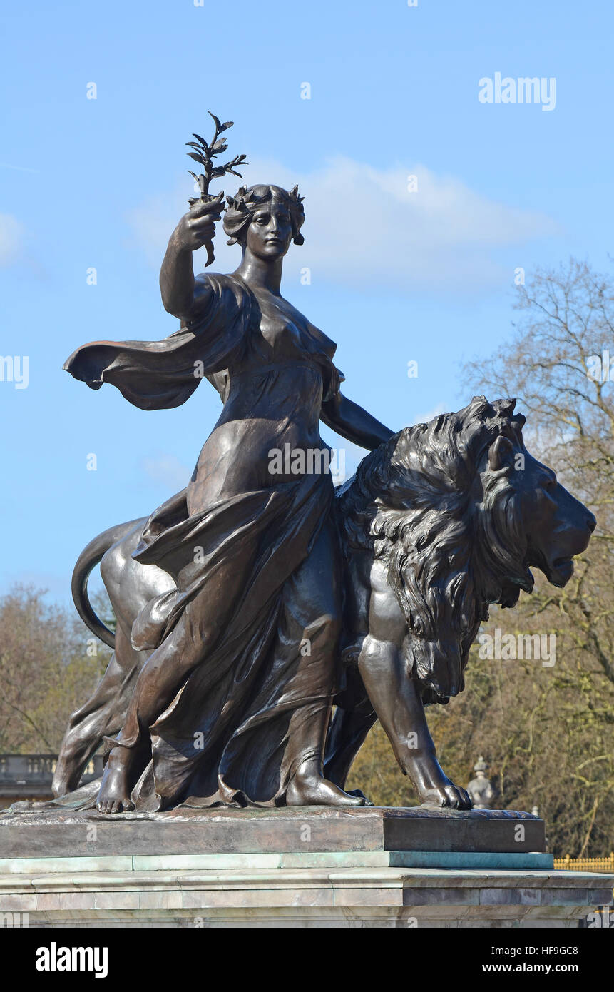 Peace statue. A detail of the Victoria Memorial outside Buckingham
