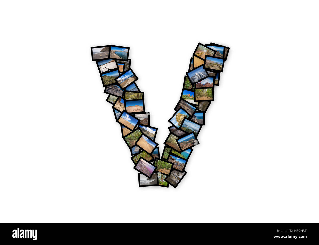 Letter V uppercase font shape alphabet collage made of my best