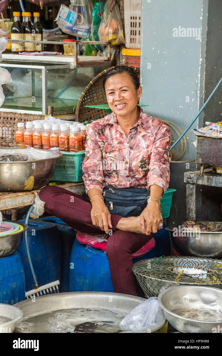 Phnom Penh shopping centre     fish vendor Stock Photo