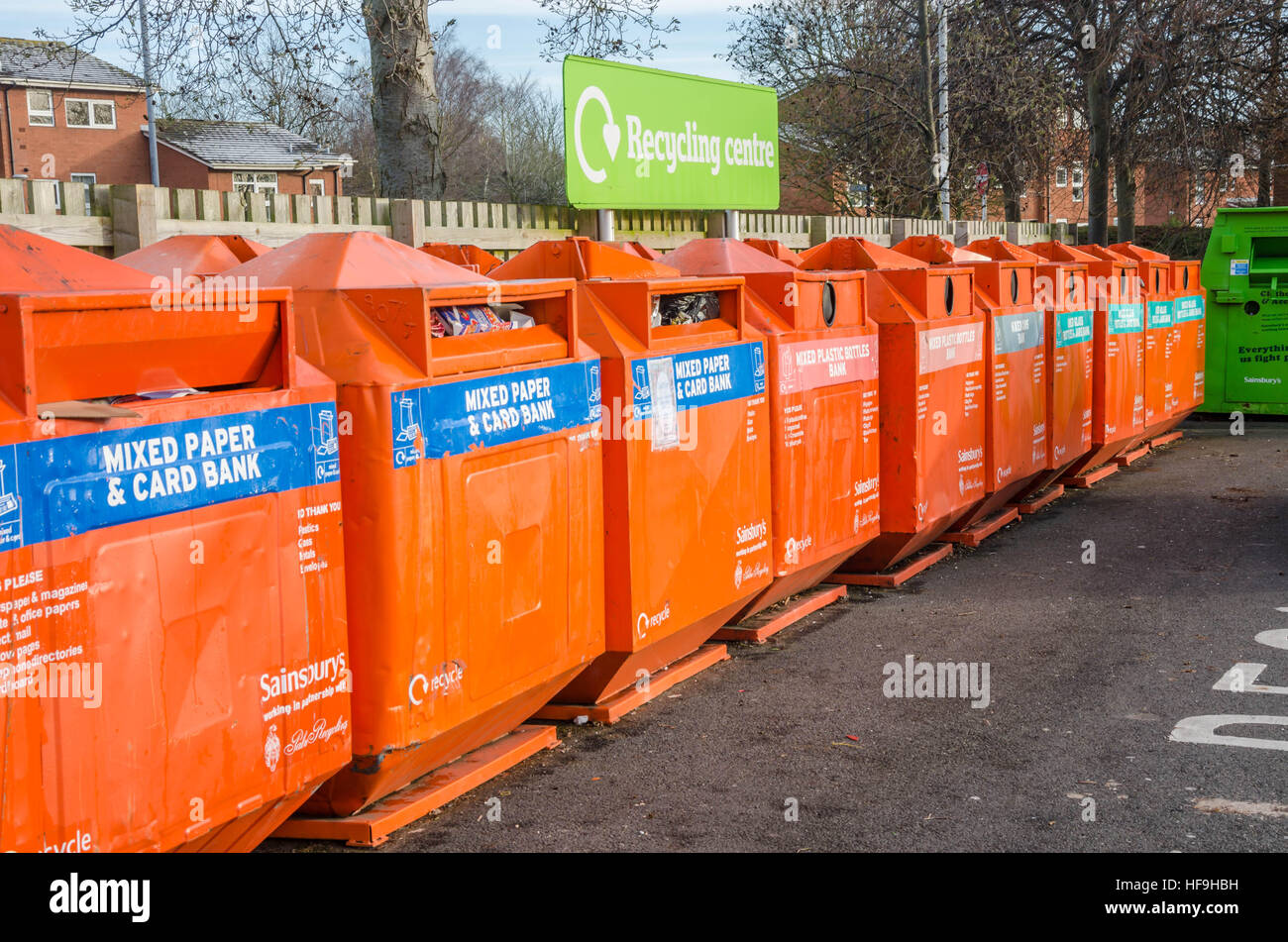A recycling centre in Sainsbury's car park, Perton, Wolverhampton, UK