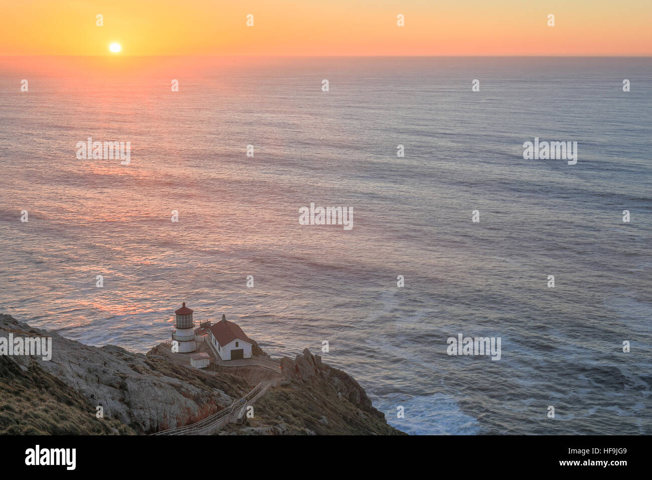 Point Reyes Lighthouse, Sunset. Point Reyes National Seashore, North California, USA Stock Photo