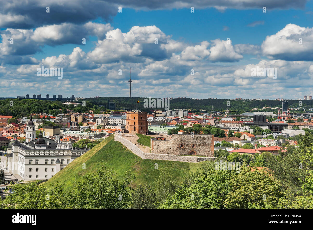 View over Vilnius to the Gediminas Tower, Vilnius, Lithuania, Baltic States, Europe Stock Photo