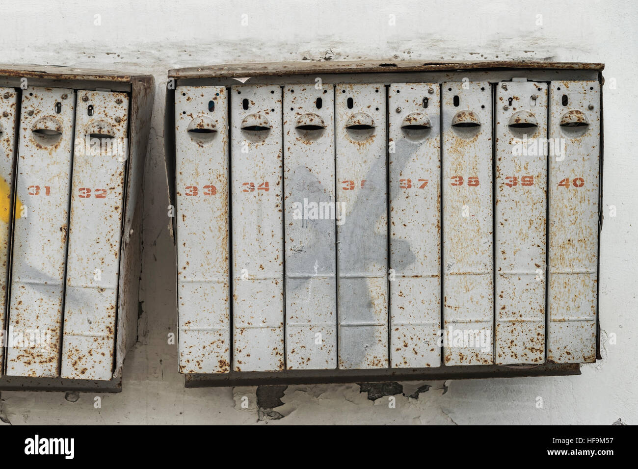 Old mail boxes at an house in the District of Uzupis in Vilnius, Lithuania, Baltic States, Europe Stock Photo
