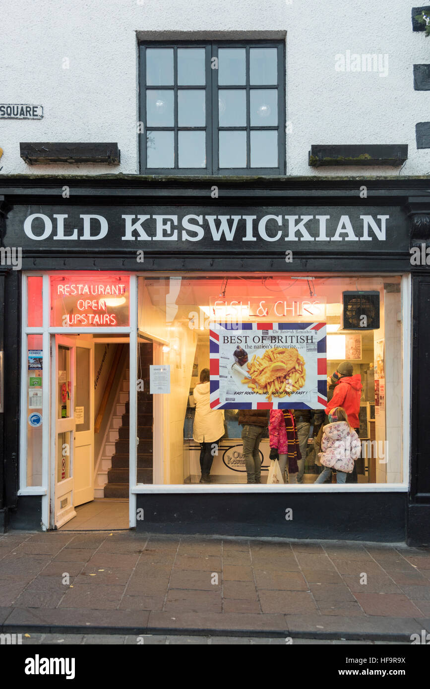The Old Keswickian fish and chip shop Keswick the Lake District Cumbria UK Stock Photo