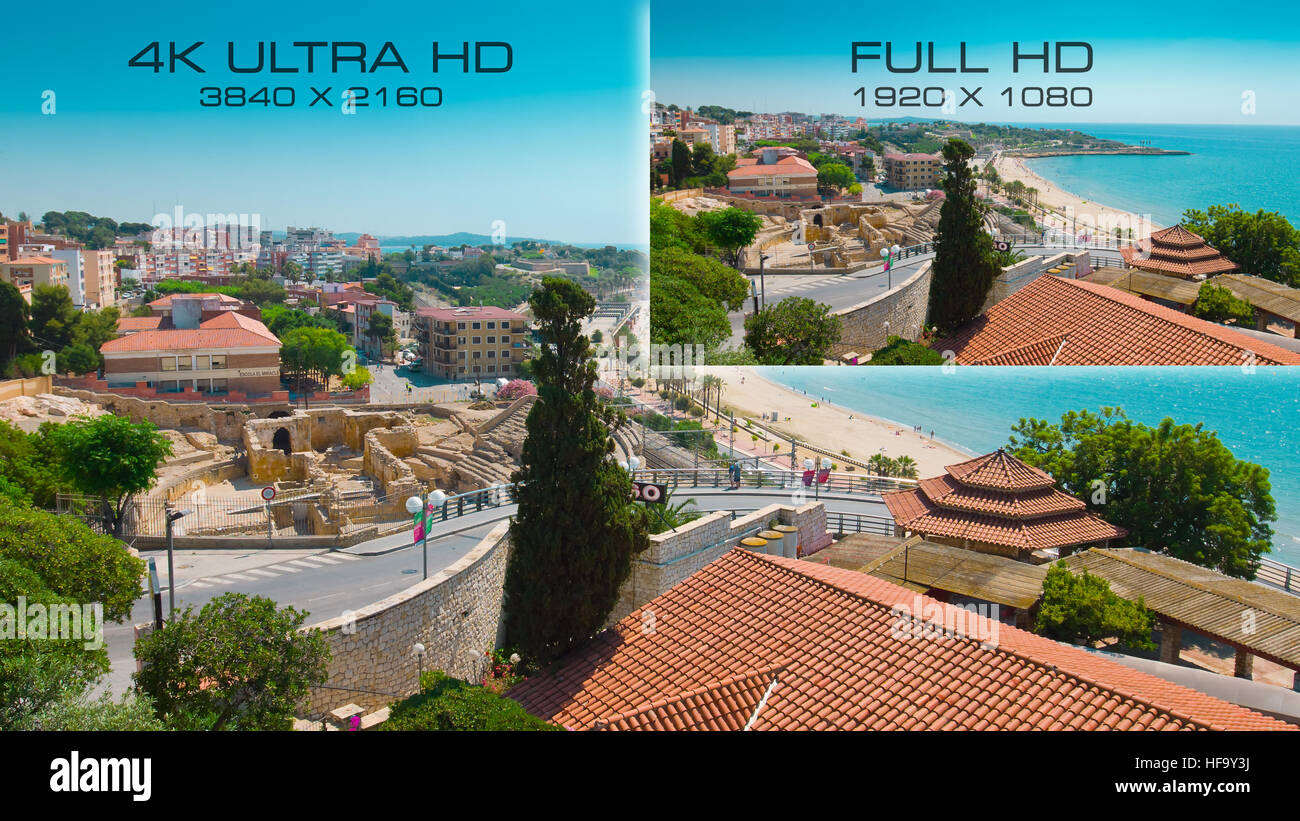 Comparison video standards 4K UHD and Full HD Stock Photo - Alamy