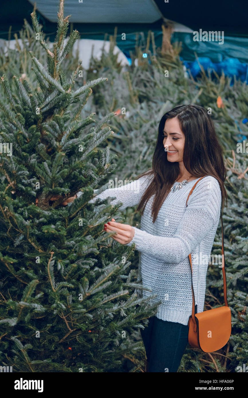 girl and Christmas tree Stock Photo - Alamy