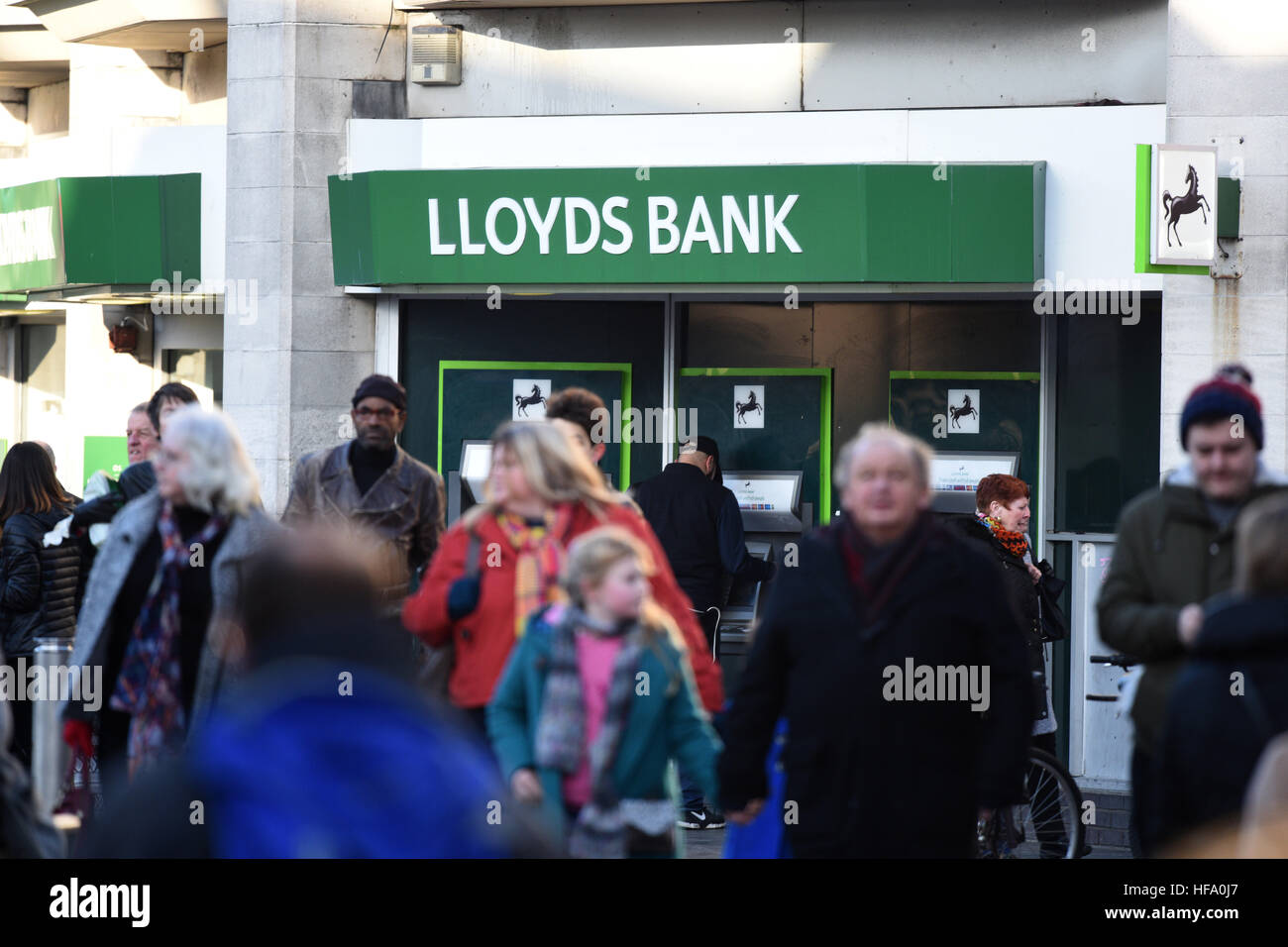 Lloyds bank sign logo branch in Cardiff, South Wales, UK. Stock Photo