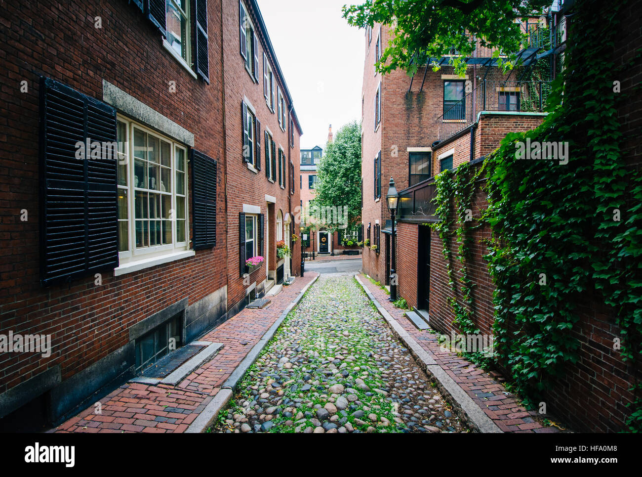 Acorn Street, in Beacon Hill, Boston, Massachusetts. Stock Photo