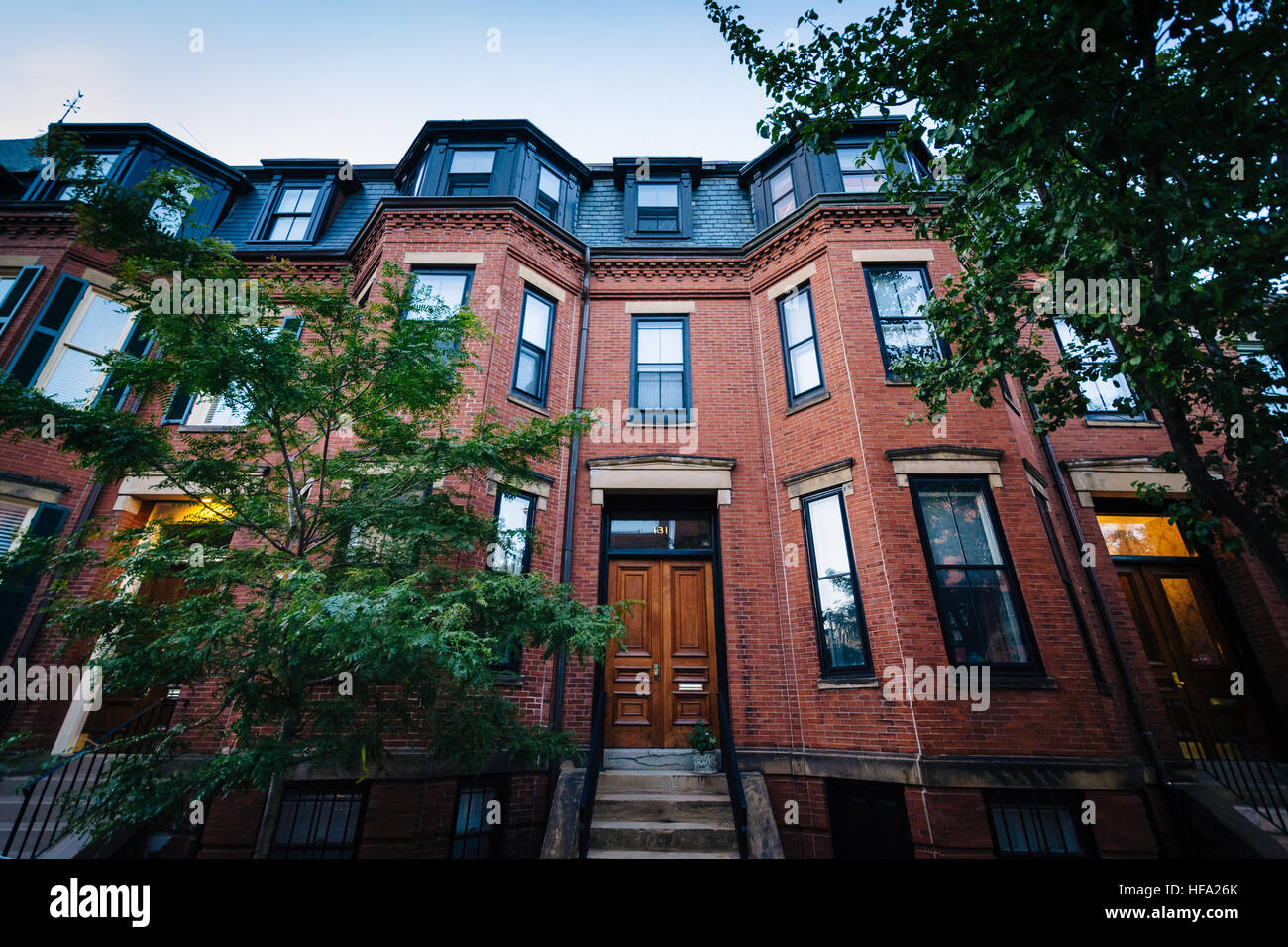 Historic brick row houses in Beacon Hill, Boston, Massachusetts Stock