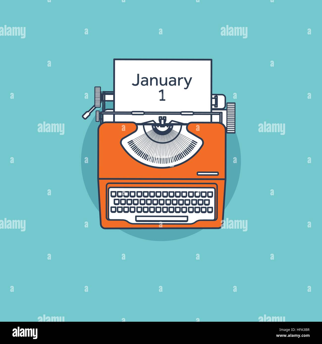 Typewriter in a flat style. Christmas wish list. Letter to Santa. New year. 2017. December holidays. January 1. Stock Vector