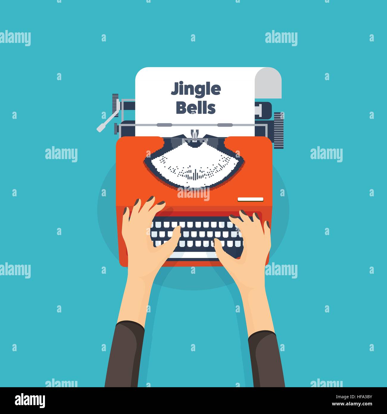 Typewriter in a flat style. Christmas wish list. Letter to Santa. New year. 2017. December holidays. Jingle bells. Stock Vector