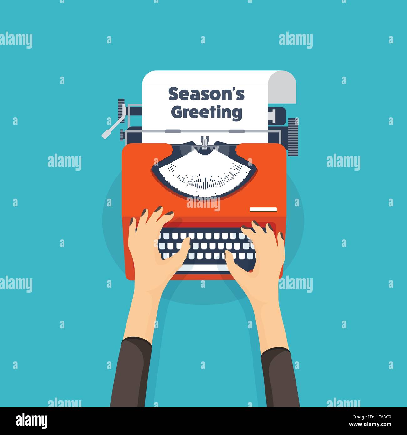 Typewriter in a flat style. Christmas wish list. Letter to Santa. New year. 2017. December holidays. Seasons greeting. Stock Vector