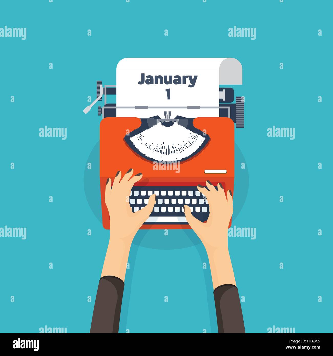 Typewriter in a flat style. Christmas wish list. Letter to Santa. New year. 2017. December holidays. January 1. Stock Vector