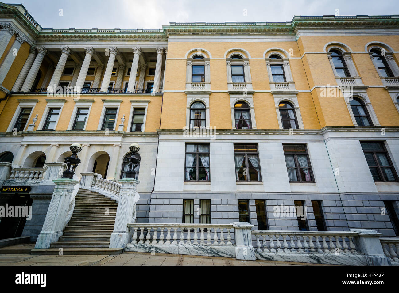 The exterior of the Massachusetts State House, in Boston, Massachusetts