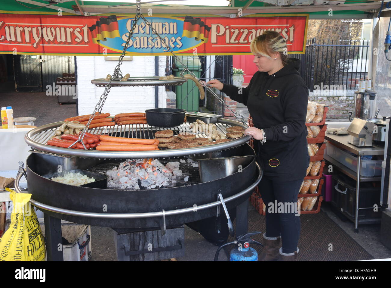 26TH DECEMBER 2016, WICKHAM,HANTS A german sausage vendor at a car