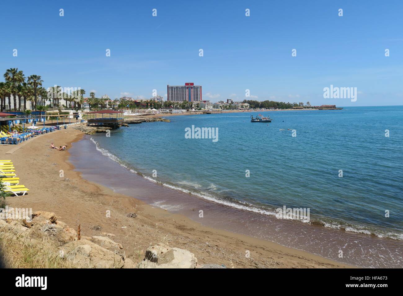 Hotels at Lara Beach in Antalya, Turkey Stock Photo