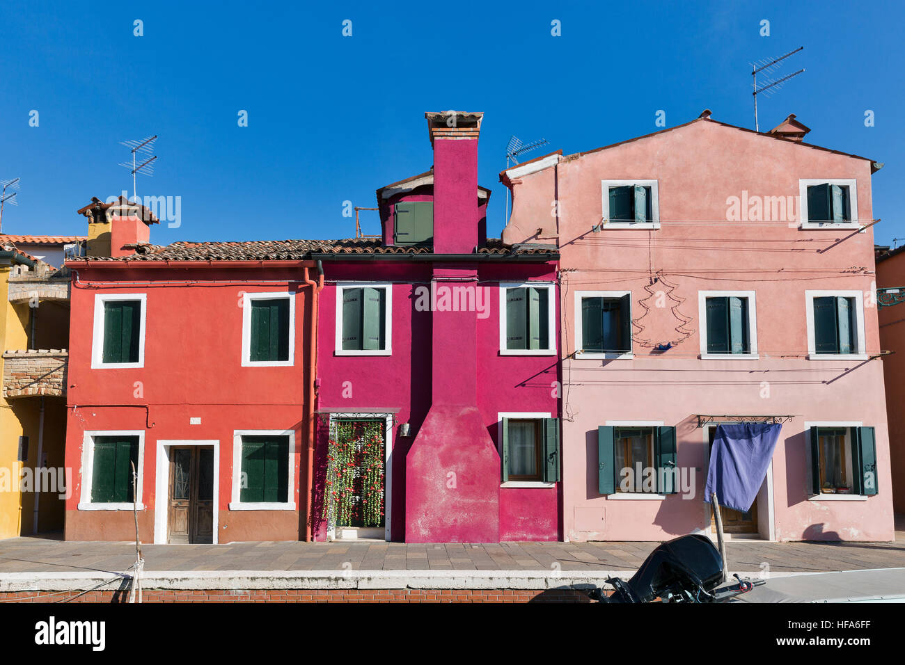 Colourfully painted houses on Burano island, Venice, Italy Stock Photo