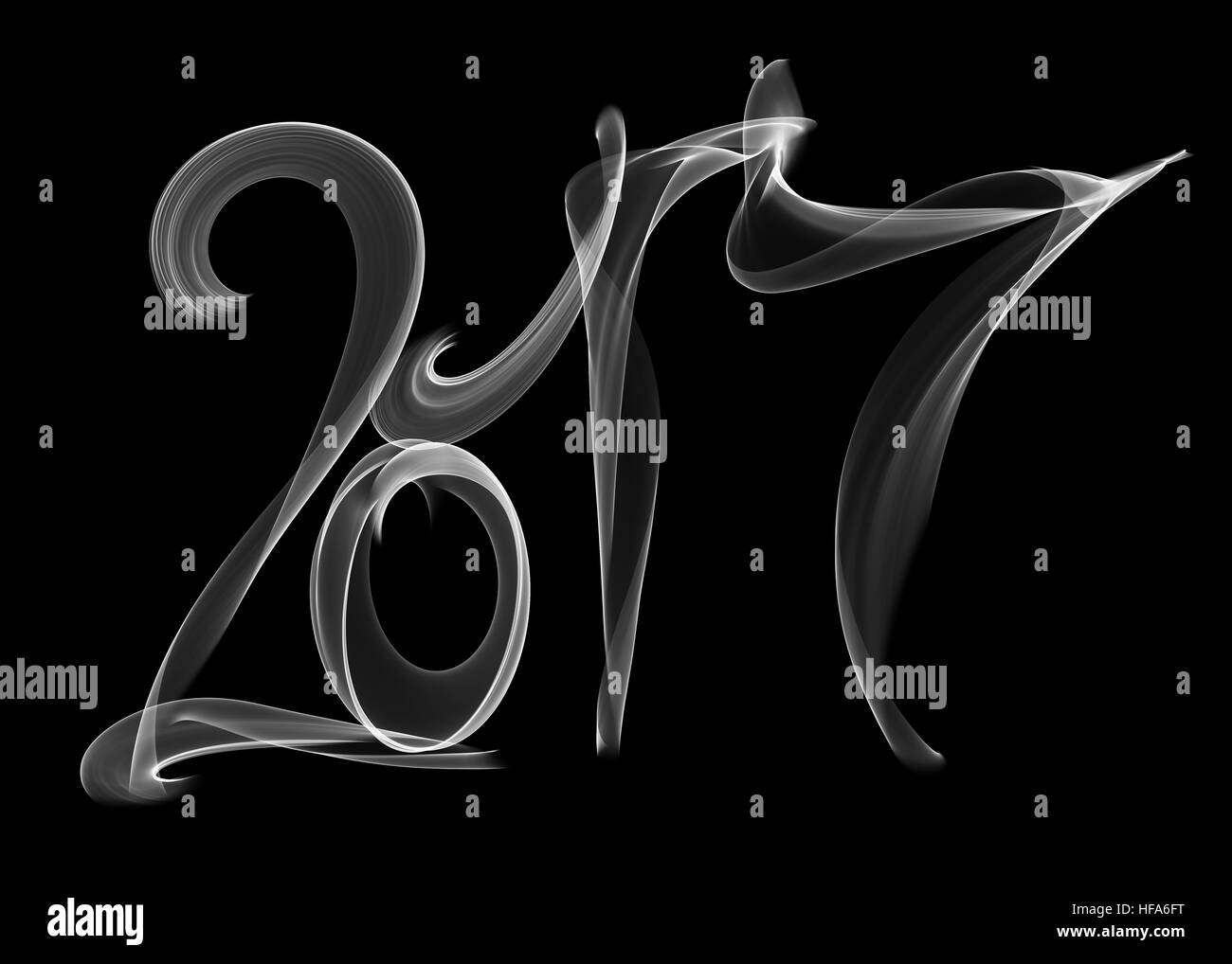 Happy new year 2017 isolated numbers lettering written with white fire