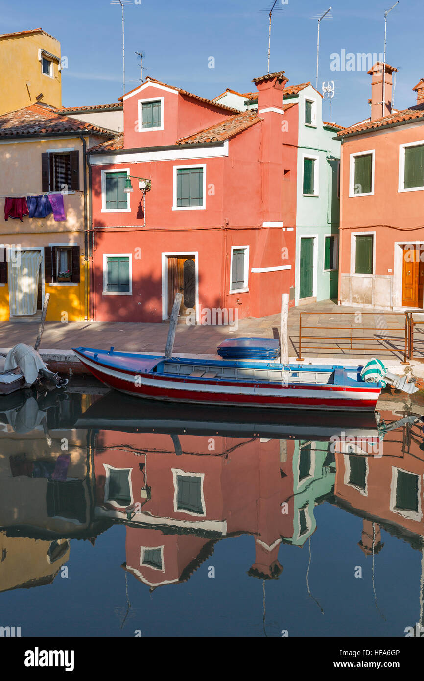 Colourfully painted houses on Burano island, Venice, Italy Stock Photo