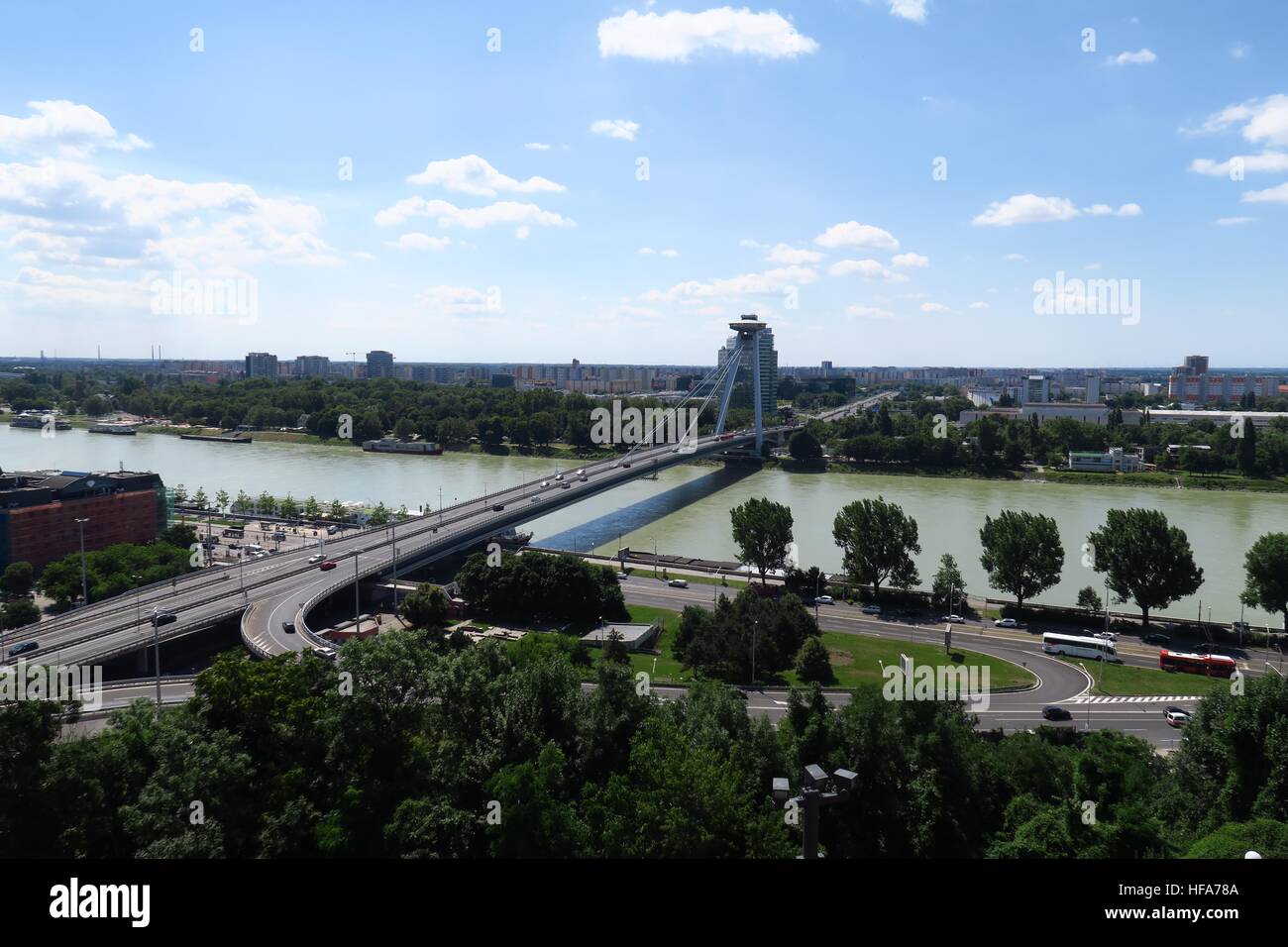 New Bridge over Danube River in Slovakias Capital Bratislava Stock Photo