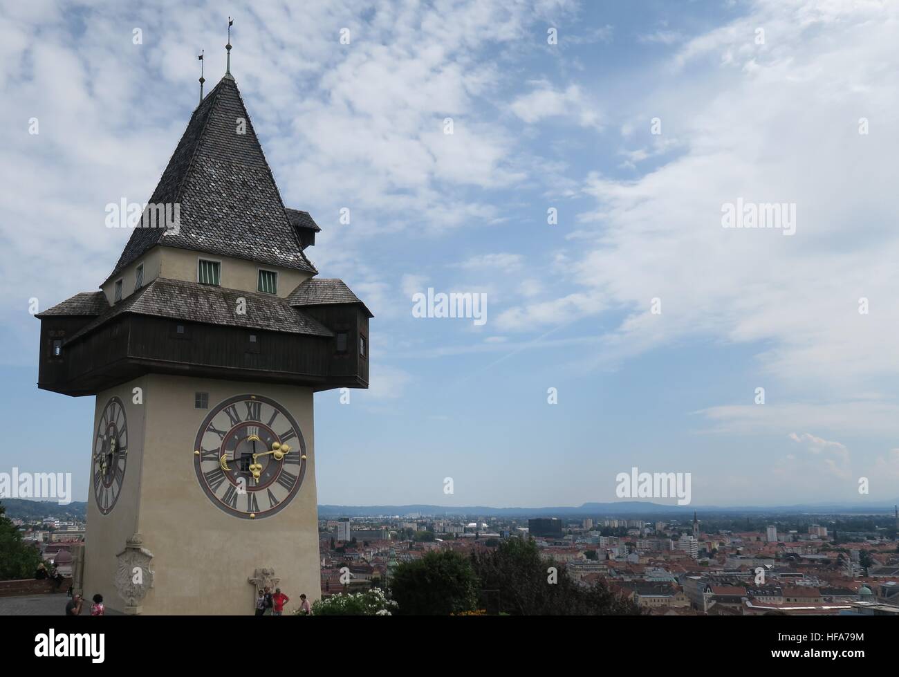 City Clock Uhrturm Tower is the Landmark of Graz, Austria Stock Photo ...