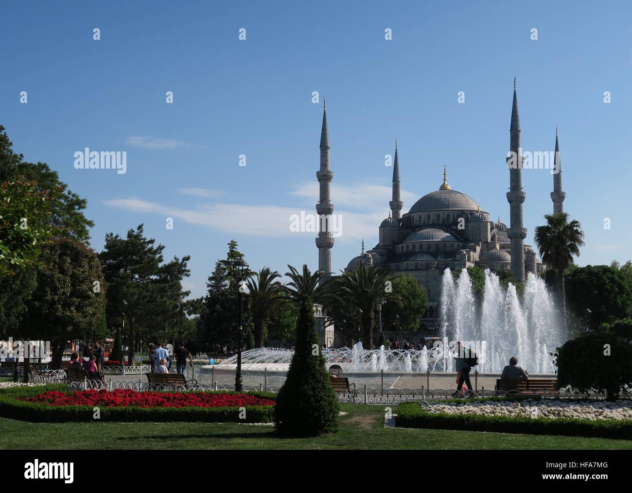 Blue Mosque - Sultan-Ahmet-Camii as seen from the Fountain in the Park ...