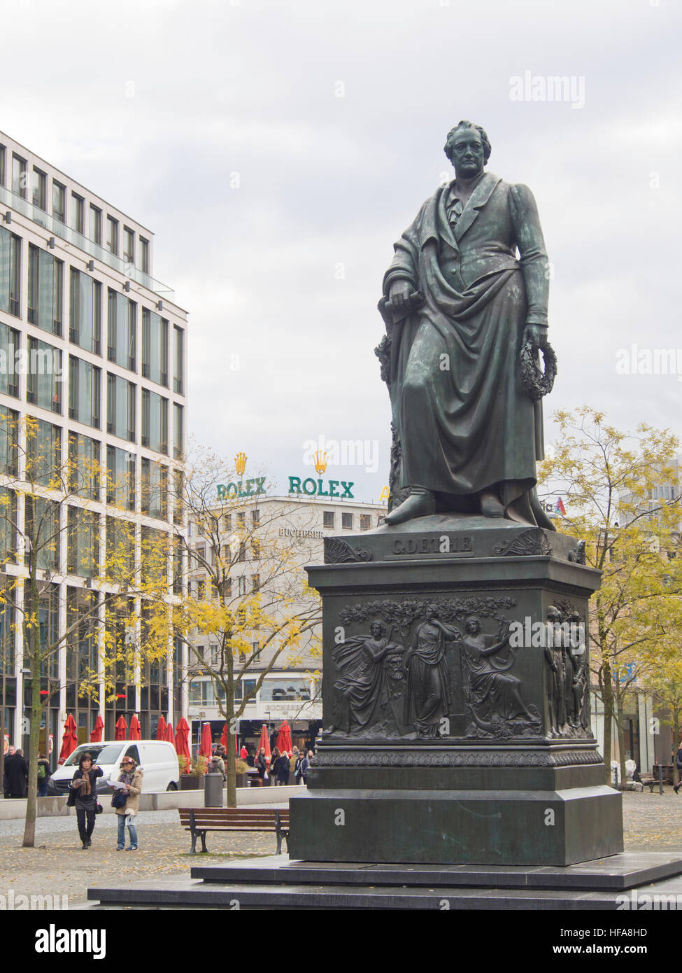 Statue of the German writer Johann Wolfgang von Goethe, in Goetheplatz Frankfurt am Main Hesse Germany his home town Stock Photo