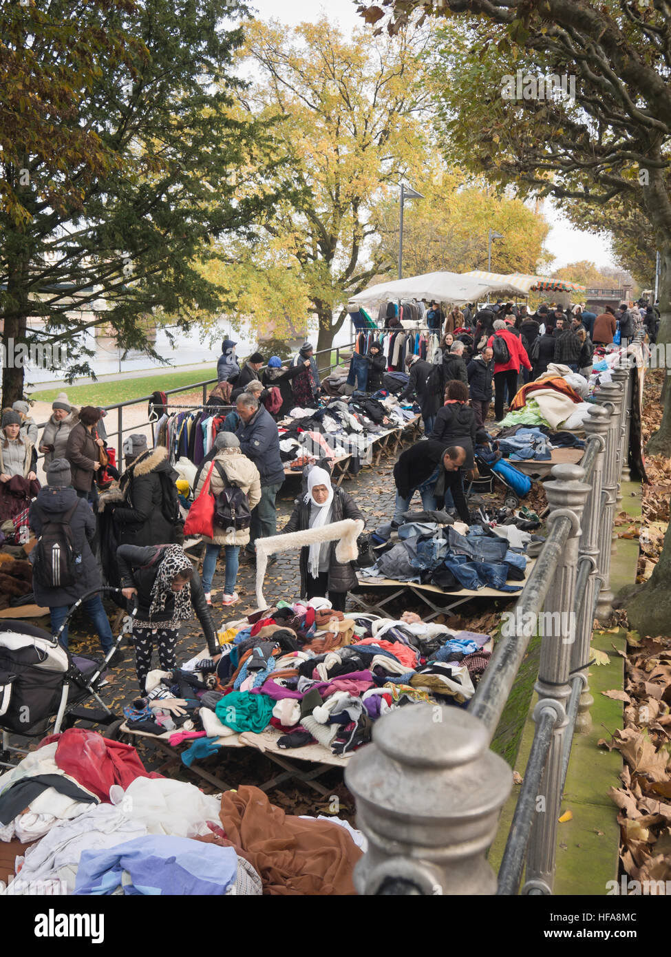 Flea market along the Museumsufer in Frankfurt am Main