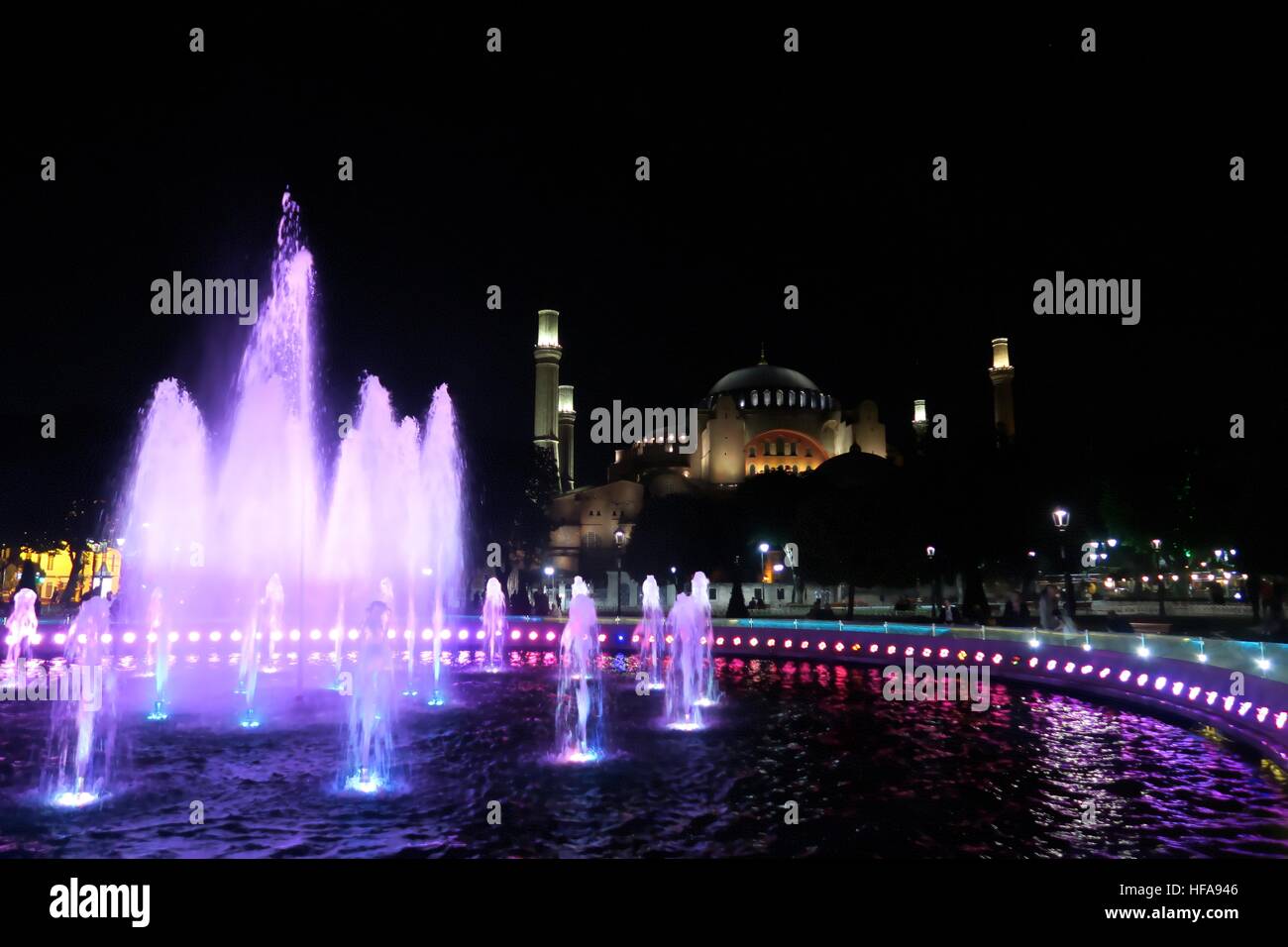 Fountain in front of 1.500 Years Old Hagia Sophia Museum at Night, in ...