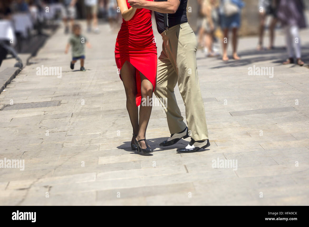 Street dancers performing tango in the street among the people Stock Photo