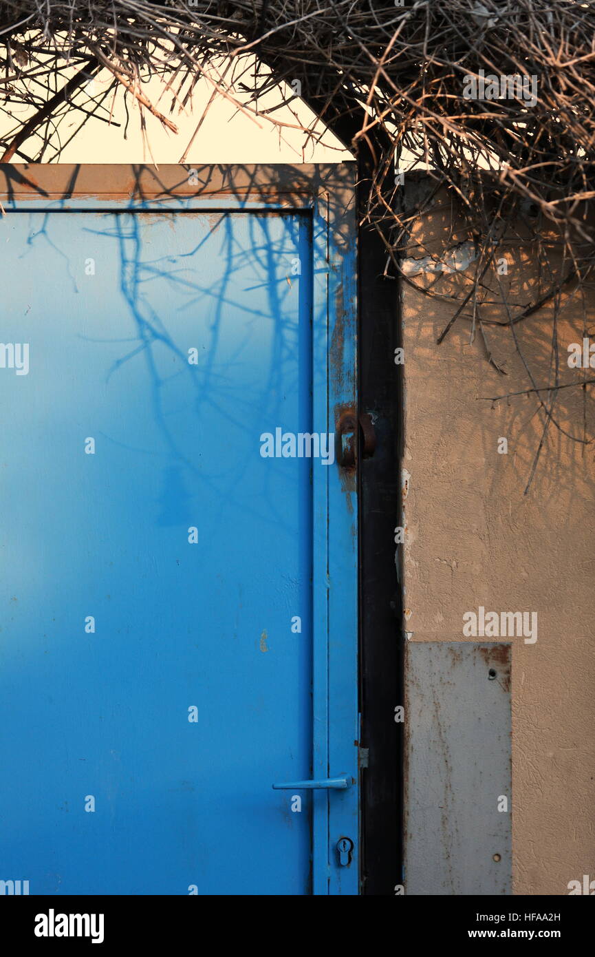 Blue iron door Stock Photo