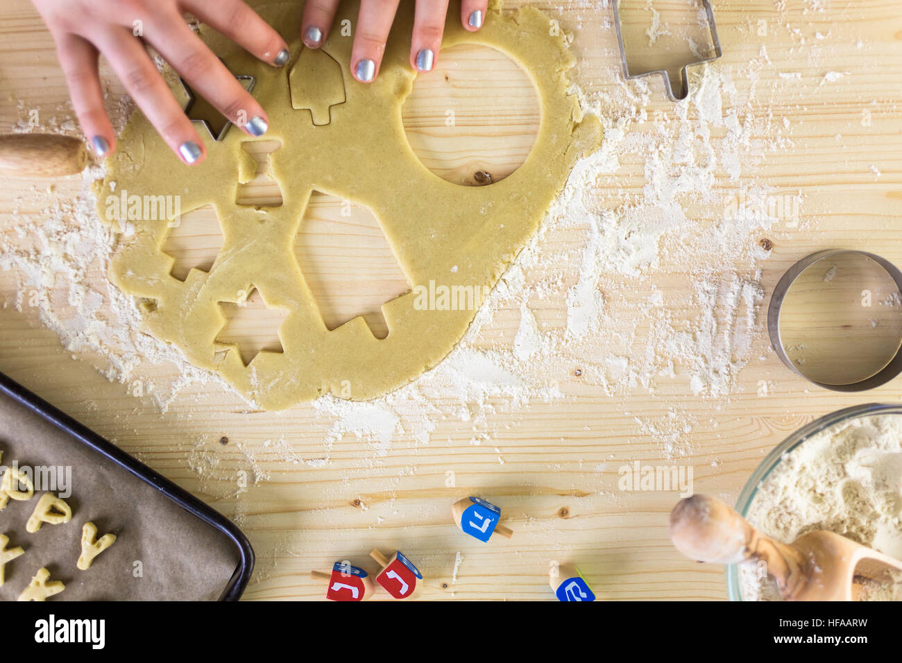 Step by Step. Making homemade gluten free sugar Hanukkah cookies Stock