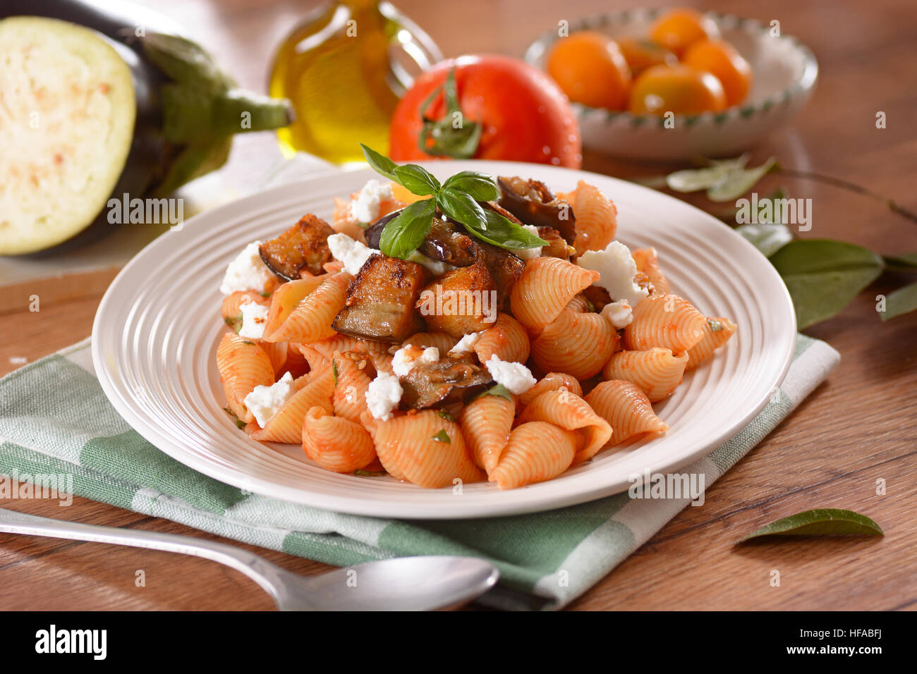 pasta alla norma traditional Sicilian recipe with cottage cheese