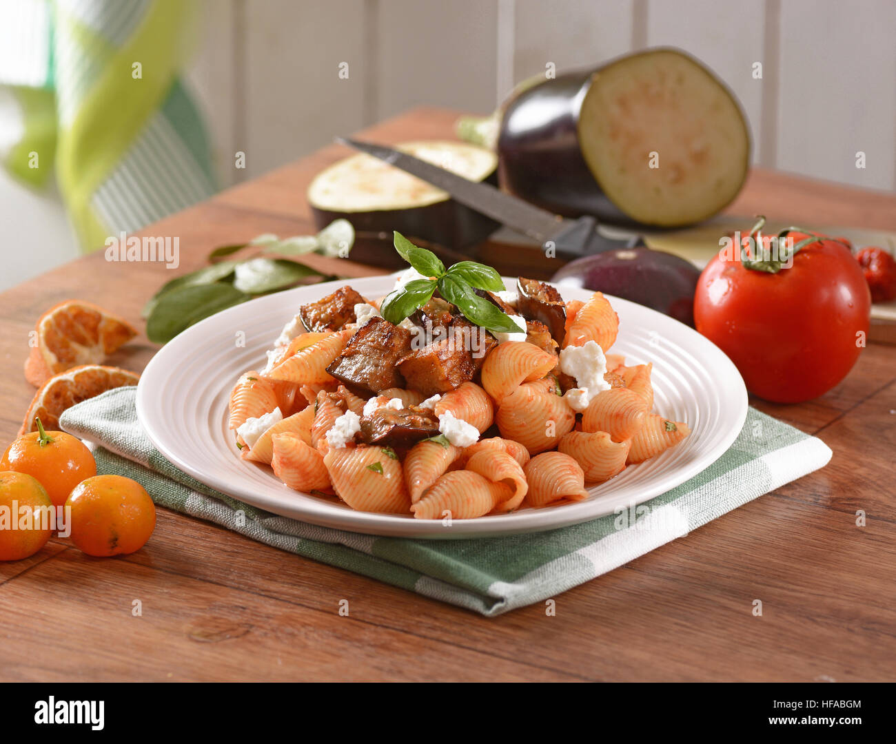 pasta alla norma traditional Sicilian recipe with cottage cheese