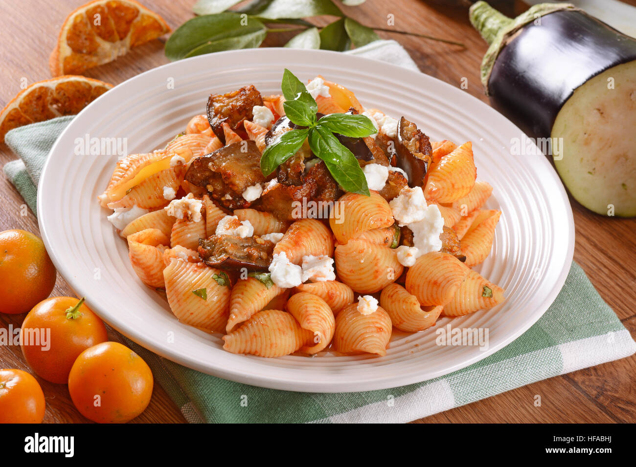 pasta alla norma traditional Sicilian recipe with cottage cheese