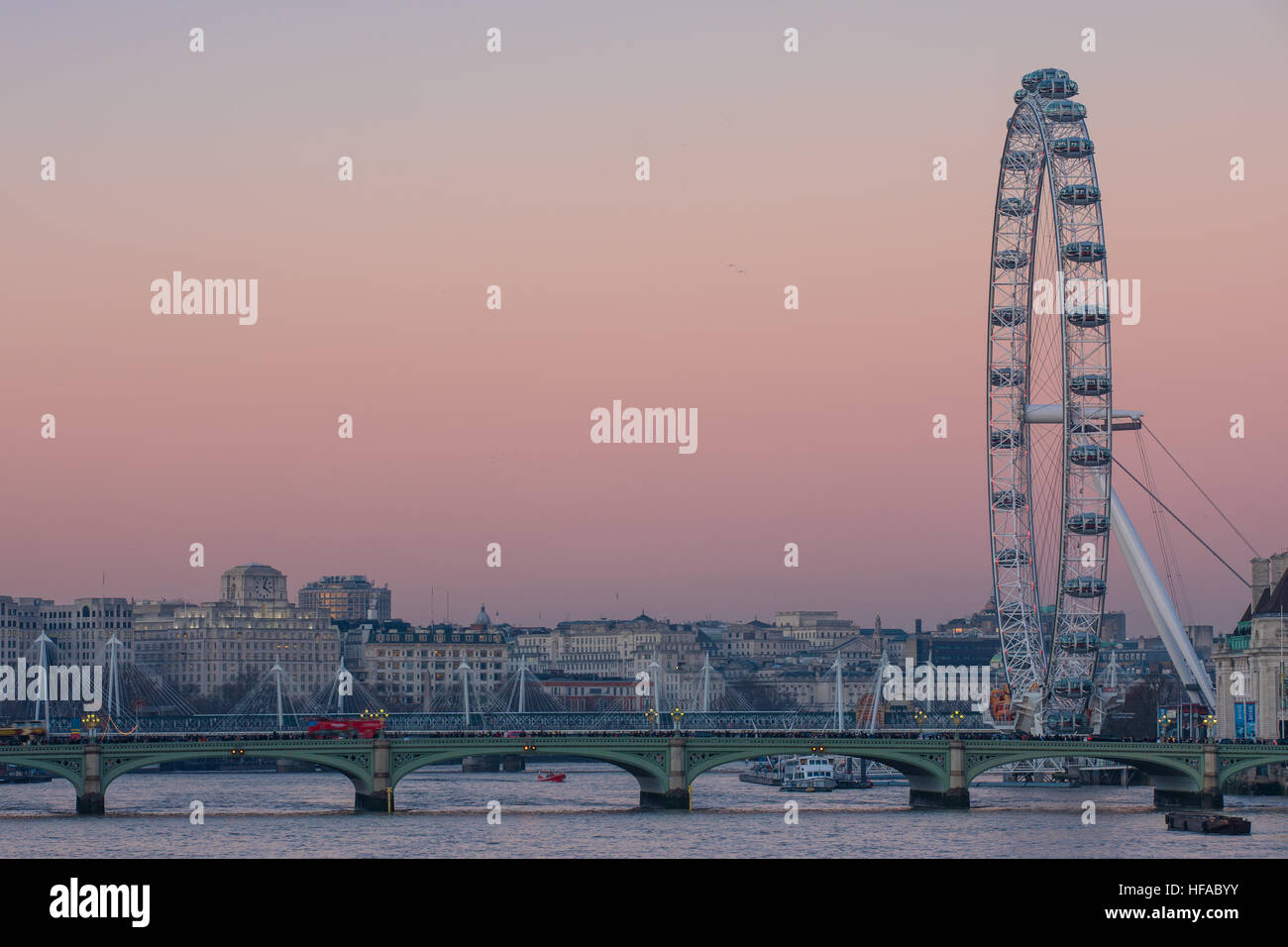 The sun sets over the central London skyline. Stock Photo
