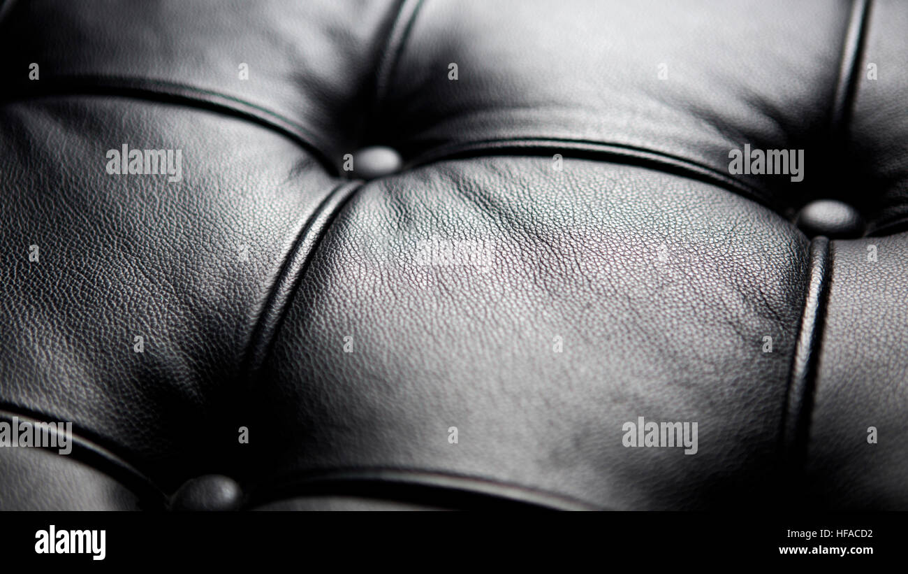 closeup of luxurious black leather couch Stock Photo