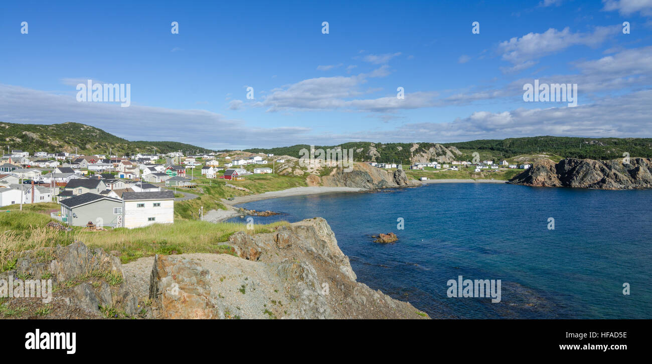 Village of Crow Head Newfoundland, view from cliff toward town. Stock Photo