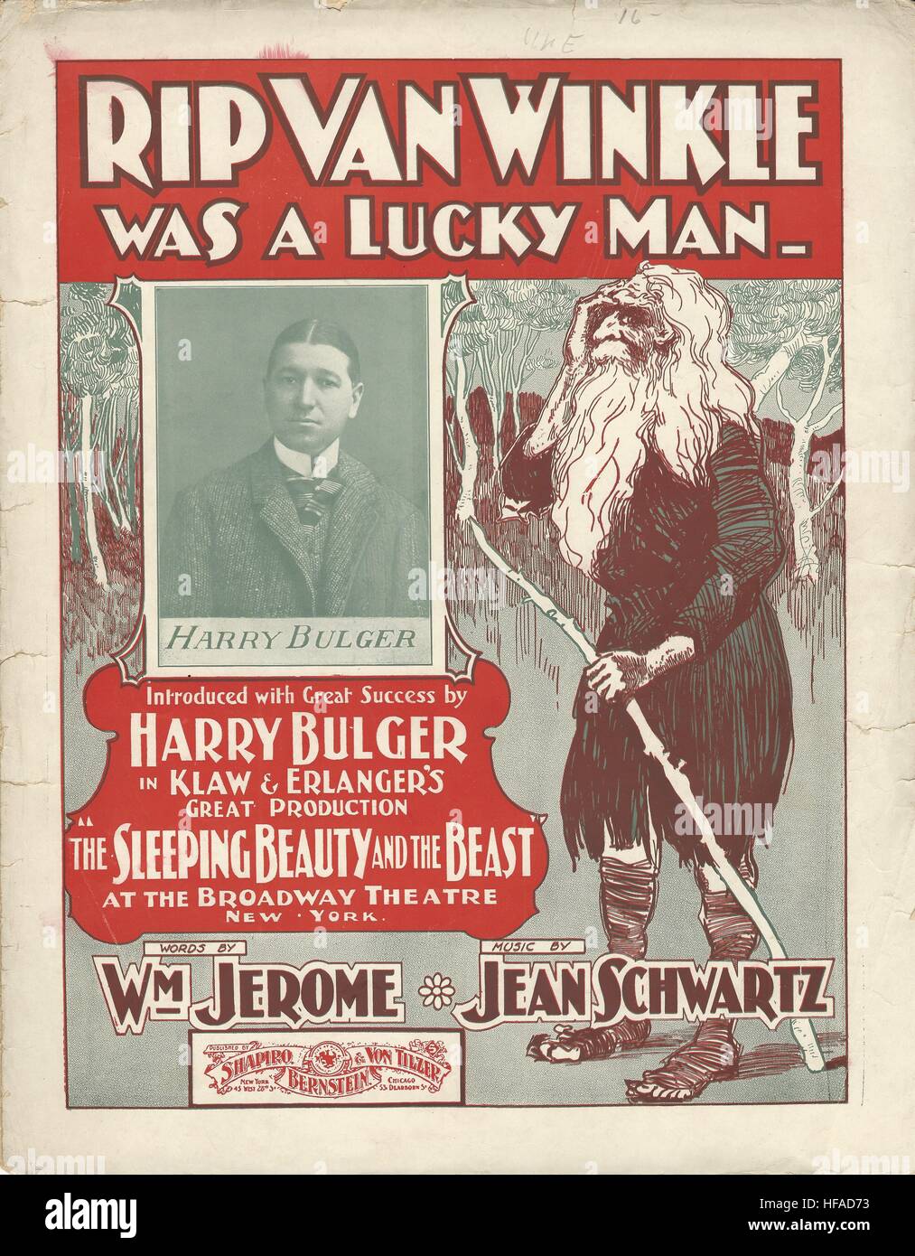 'Rip Van Winkle Was a Lucky Man' from the 1901 musical 'The Sleeping Beauty and the Beast' Sheet Music Cover Stock Photo