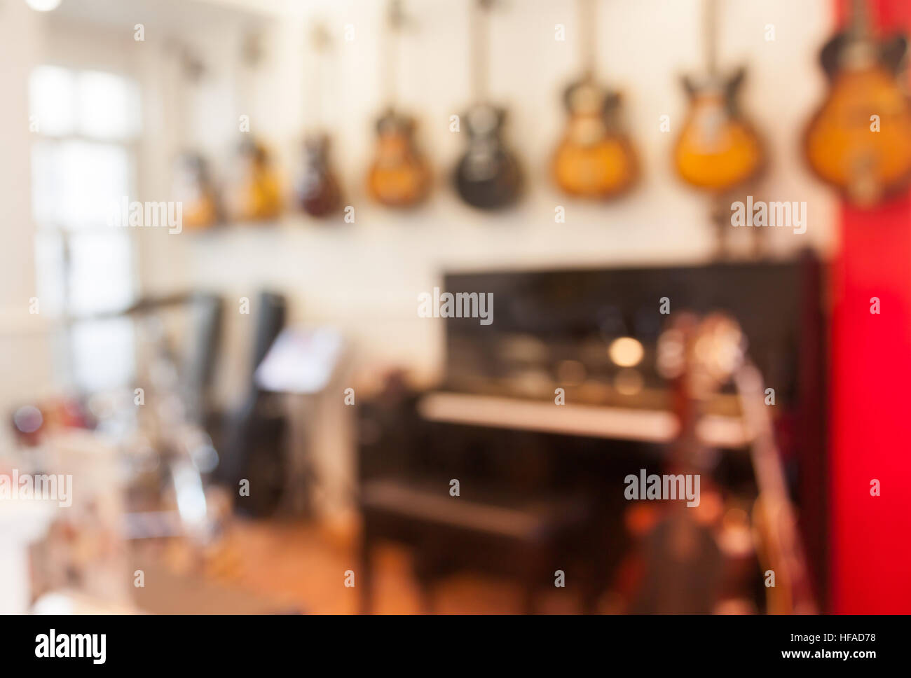 Blur abstract background with instruments in music store, stock photo Stock Photo