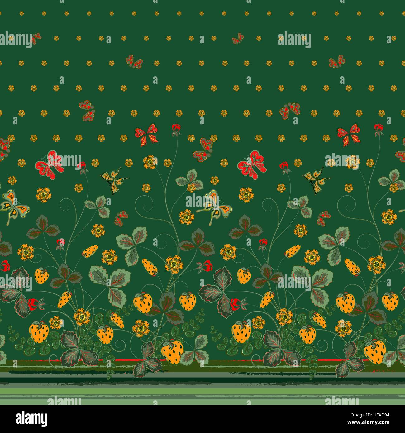Spring Dark Vector Vertical Seamless spring dark floral pattern with orange strawberries ...