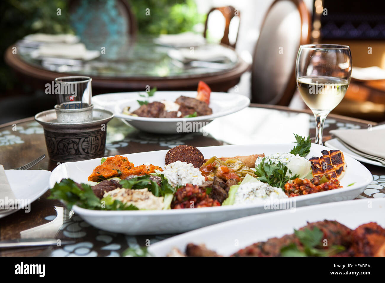 Turkish food on a table in a restaurant Stock Photo