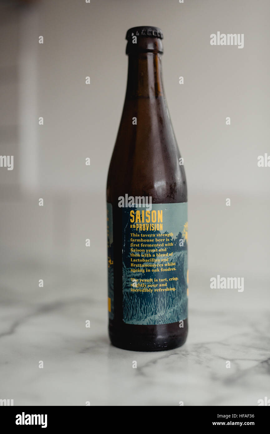 Label detail of Burning Sky Saison de la provision craft beer ale Stock Photo