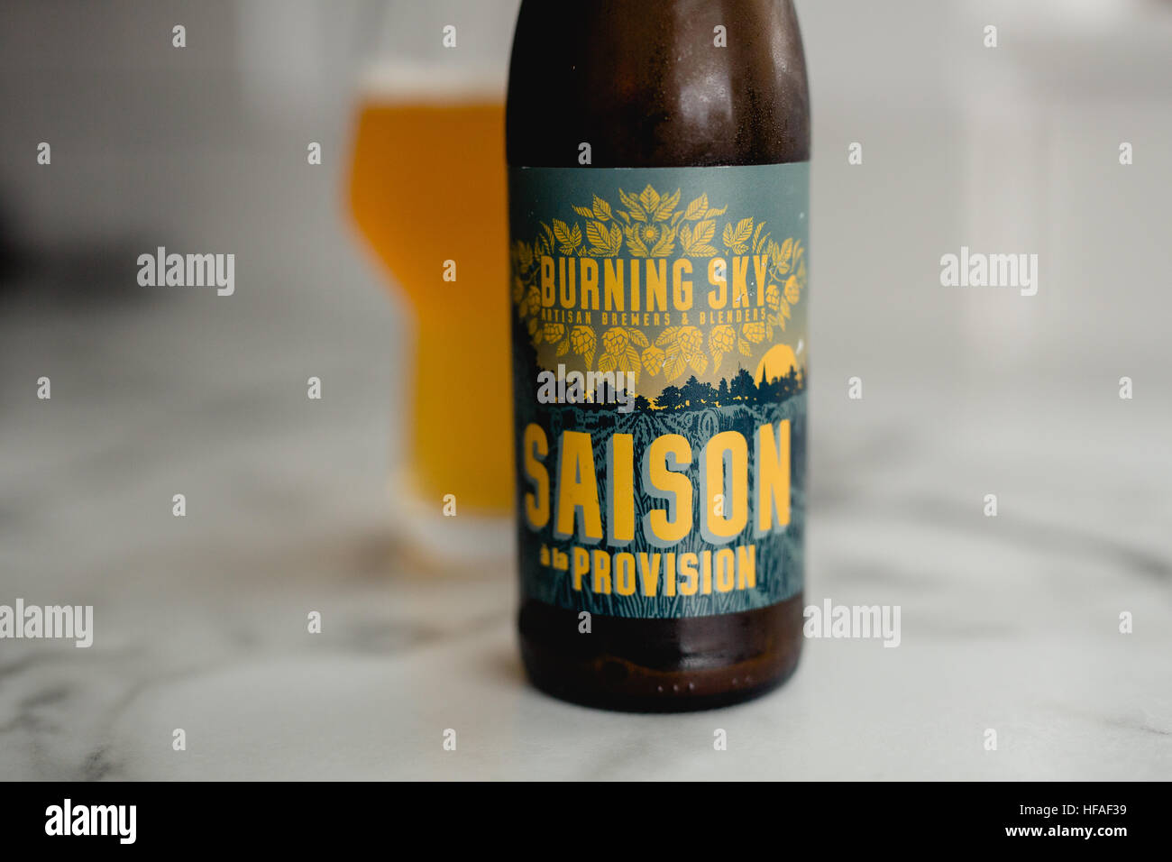 Burning Sky Saison de la Provision craft beer Stock Photo