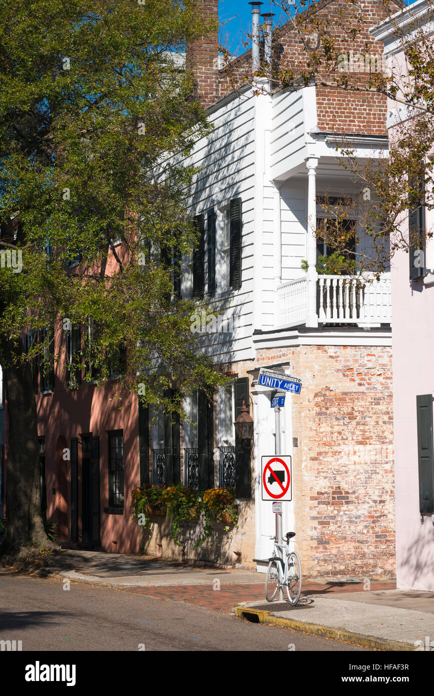 USA South Carolina Charleston typical street road scene house with