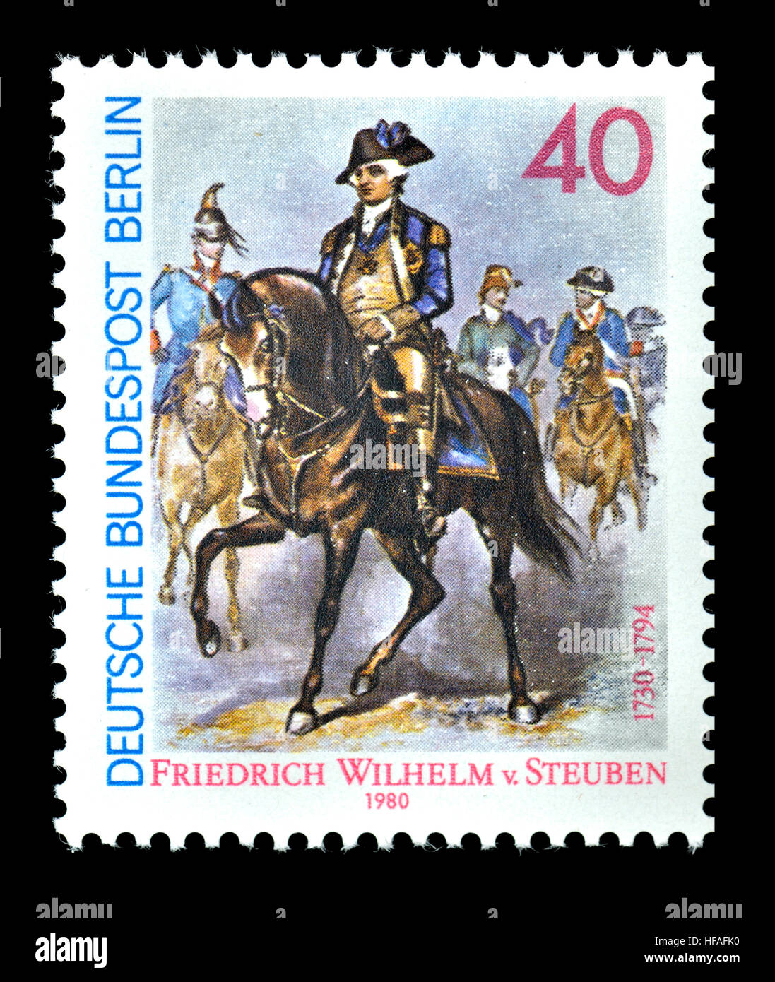 German (W Berlin) postage stamp (1980) Friedrich Wilhelm August Heinrich Ferdinand Steuben / Baron von Steuben (1730 – 1794) Prussian and American.... Stock Photo