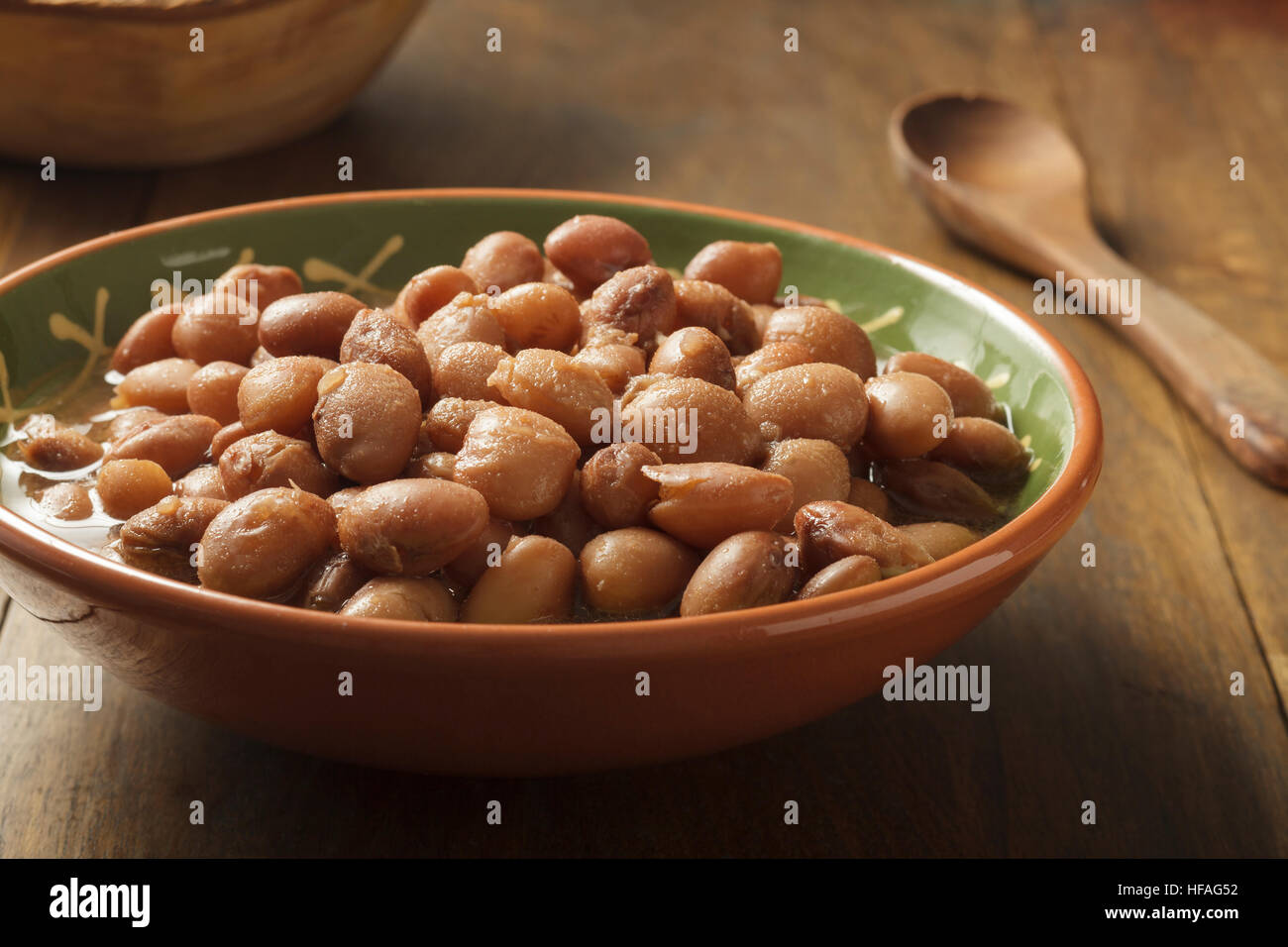 Frijoles De Olla – pinto beans cooked in the traditional Mexican dish Stock Photo