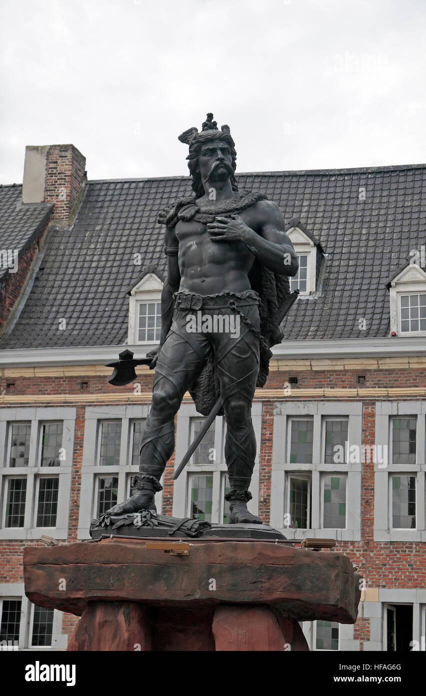 The statue of Ambiorix in Tongeren Great Market, Limburg, Belgium. Stock Photo